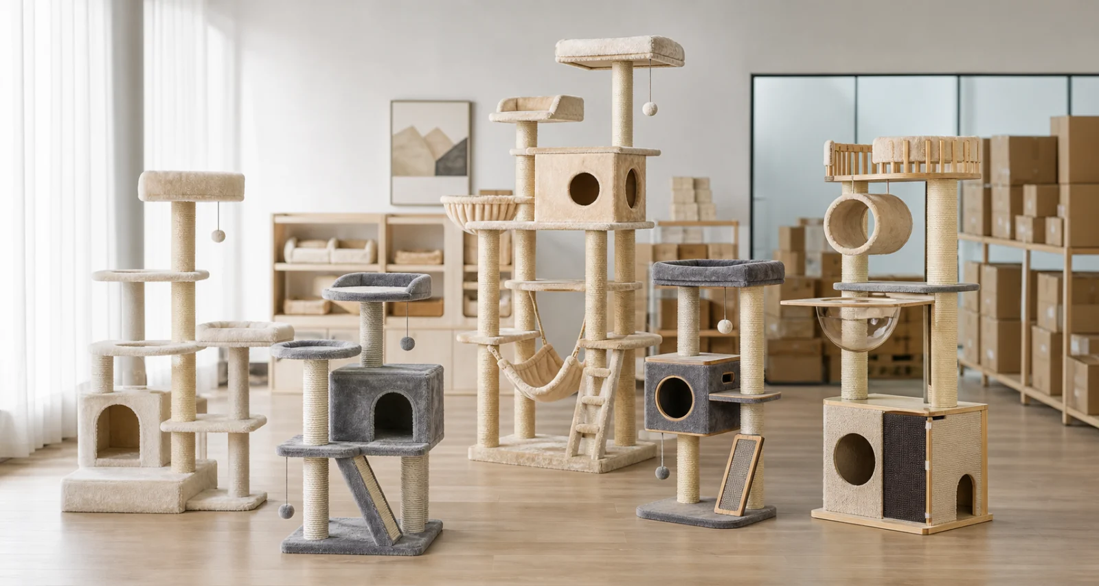 Mixed category cat tree cartons prepared for export coordination