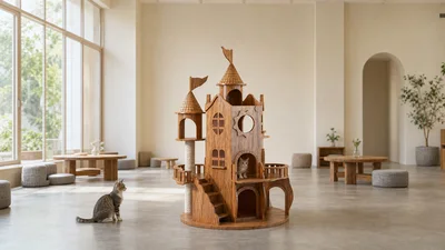 Wooden Cat Castle for Cat Cafe Activity Zones