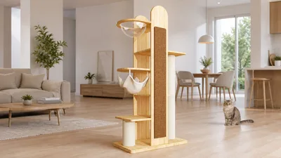 Dual-Sided Capsule Cat Tree for Open-Plan Interiors
