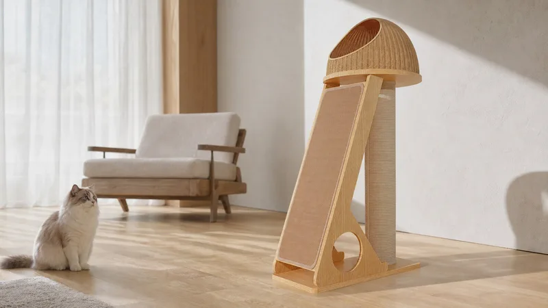 Statement cat scratching post SP-0708-091 in a bright home editorial setting