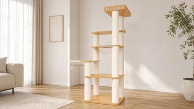 Asymmetric Platform Cat Tree for Distinctive Home-Furniture Collections