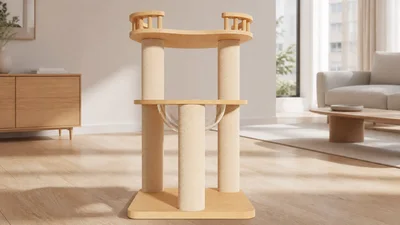 Curved-Deck Cat Tree for Compact Design-Led Collections